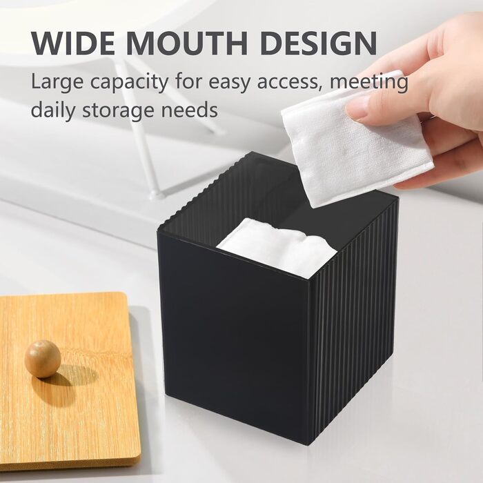 Диспенсер для ватних дисків та паличок з бамбуковим кришкою, акриловий органайзер для вати, чорний, для ванної кімнати