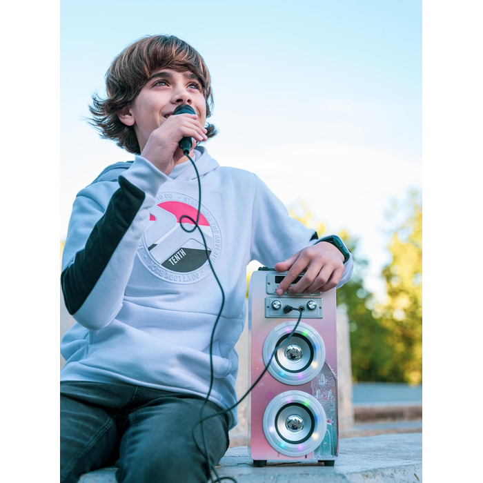 Караоке DYNASONIC з 2 мікрофонами, портативна караоке-машина, Bluetooth-колонки, USB та SD-картрідер, світлові ефекти, подарунок для дітей 5-13 років (Model 22 lights)