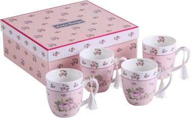 Набір кавових чашок London Boutique 330 мл, порцеляна, рожеві, 4 шт, вінтаж, Shabby-Chic, подарунок для жінки
