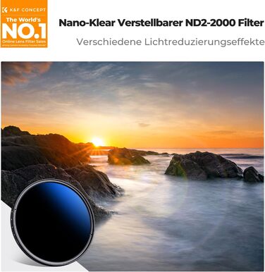 Фільтр ND K&F Concept Nano K-Serie 58mm, регульований сірий фільтр ND2-ND2000 (1-11 ступенів)