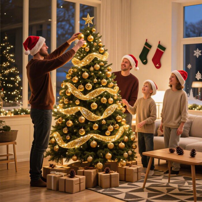 Набір прикрас для ялинки 101 шт. Кульоні з пластику, рожеве золото, матові, блискучі, з шишками та стрічками для декору ялинки, святкування, дому (золотий)