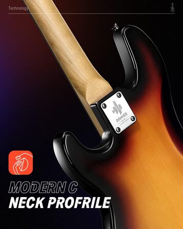 Бас-гітара Donner E для початківців, 4-струнна P-стиль, повний розмір, з сумкою, ременем та кабелем (sunburst)