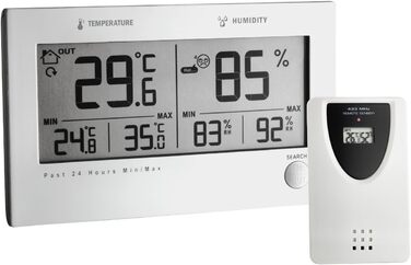 TFA Dostmann Twin Plus Radio Thermohygrometer, Comfort Icons, Frost Symbol, Display of Indoor Temperature and Humidity, Alarm, L 137 x W 17 (38) x H 83 mm
