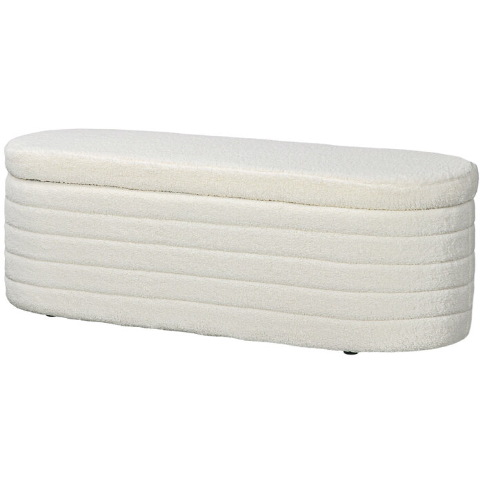 HOMCOM Bedroom Bed Bench with Storage and Wooden Legs, High Stability, Teddy Fleece, 120 kg Load Capacity, 116x41x40.5 cm, Cream White