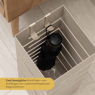 Сумка для парасольки Baroni Home з металу з геометричним різьбленням, з гачками та знімним піддоном для збору води - для дому та офісу, чорний, 15,5x15x49 см, пудровий