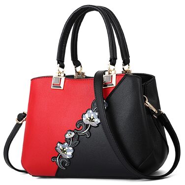 Сумка жіноча DIRRONA велика – сумка через плече та шопер з квітковою вишивкою та помпонами, червона. Для роботи, відпочинку, подорожей, офісу, вечірок та весіль