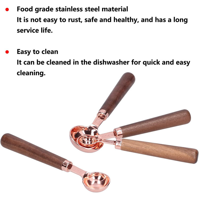 Measuring Spoon Set, 4 Measuring Cups in Rose Gold with Scale, Stainless Steel Measuring Spoons for Kitchen Utensils (Size: S)