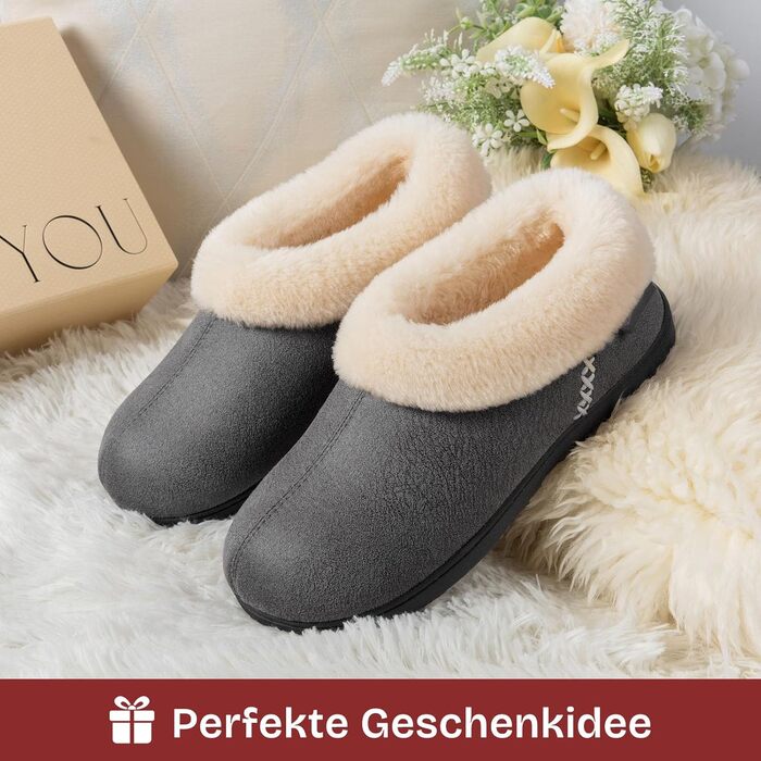 Тапочки жіночі EverFoams зимові антиковзаючі теплі з плюшу та меморі-піною (38/39 EU, темно-сірий)
