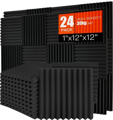 Акустичний поролон для шумоізоляції стін, панелі звукопоглинаючі з пінопласту високої щільності, 30 x 30 x 2.5 см, 24 шт. в комплекті
