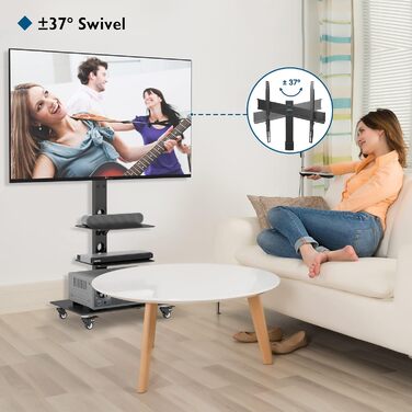 Підставка для телевізора BONTEC на колесах 30-70'' до 40 кг, 6 рівнів висоти, 3 полички із загартованого скла, сумісна з VESA 600x400 мм для LED/LCD/Plasma