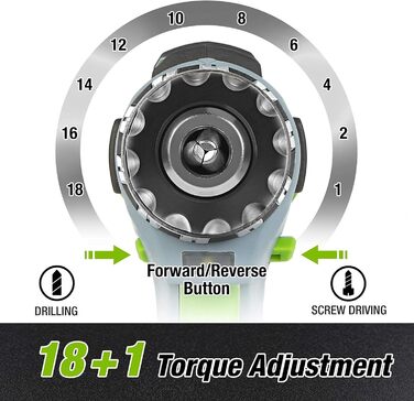 WORKPRO Акумуляторний шуруповерт 18V/20V з 16 насадками, крутним моментом 25NM та регульованою швидкістю, LED-підсвічуванням, 2-ма режимами обертання, акумулятором 2.0Ah Li-Ion та швидким зарядним пристроєм