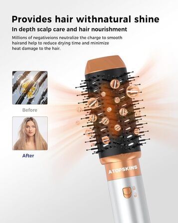 Atopskins Фен-щітка 6 в 1: стайлер для волосся, фен, щипці для завивки, випрямляч, об'єм, локони