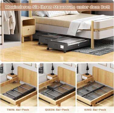 Коробки для зберігання під ліжко PHINOX з колесами, 2 шт (74x42x16 см) - місткі контейнери для одягу, взуття, іграшок з прозорою кришкою