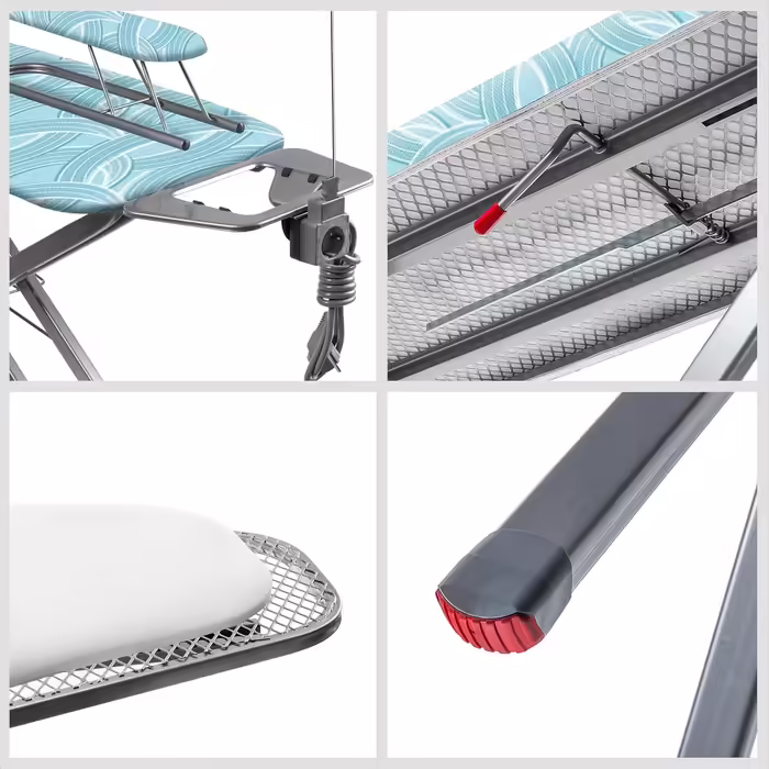 KADAX Ironing Board with Built-in Extension Cord, Folding Ironing Table with Cable Holder, Steam Ironing Table with Extendable Clothes Rack (Mint)