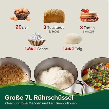 Планетарний міксер Chefree Profi 7л, 1800Вт, LED, 3 насадки, червоний
