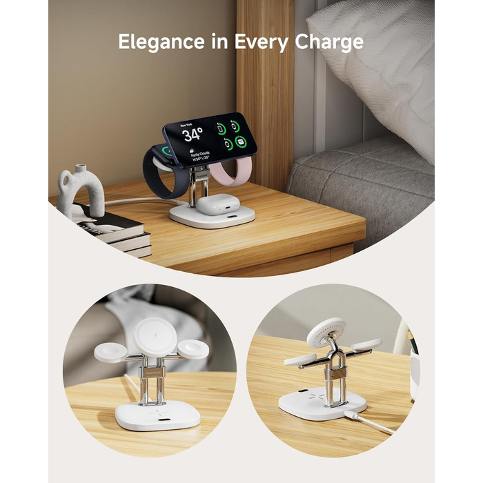 Зарядний пристрій SwanScout 709M Black: Двопортова зарядка для Apple Watch та iPhone (11/Ultra 3/SE 3, Air/17 Pro Max/17 Pro/17/16/15/14)