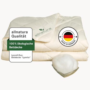 allnatura Lyovita Lycocell-Duo 135x200 cm Duvet - warm duvet optimally climate-regulating for 4 seasons - Breathable comforter filled with Lyocell/Tencel - suitable for allergy sufferers Lyocell-tencel Crèmeton