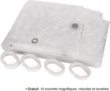 Шторка для душу WELTRXE з антигрибковим покриттям, з вагами та магнітом, 120x180 см, водонепроникна, антибактеріальна, EVA, для дітей, 3D-візерунок каменю, з 8 кільцями для душу (прозорі)