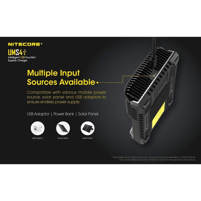 Зарядний пристрій Nitecore UMS4 3000mA USB – універсальний, чорний, для дорослих