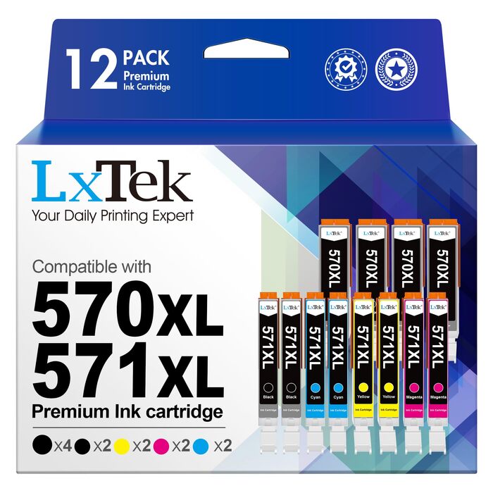 Комплект картриджів LxTek 570XL та 571XL для принтерів Canon PIXMA TS5050, TS5055, TS5000, TS6050, MG6852, MG5753 (12 шт.)