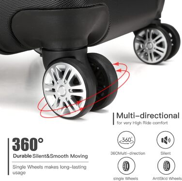 Чемодан ручної поклажі KONO з жорсткою оболонкою, на колесах, 55x38x22 см, 33 літри, ABS, чорний