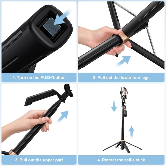 Avaspot штатив-селфістик 180,3 см з LED-підсвічуванням та пультом ДУ – для iPhone, Android, GoPro, камер