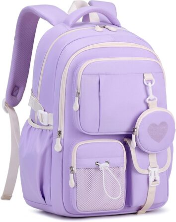 Шкільний рюкзак для дівчаток 1-5 класів з милим гаманцем, стильний рюкзак у школу для дітей та підлітків, ідеальний для школи та подорожей (фіолетовий)
