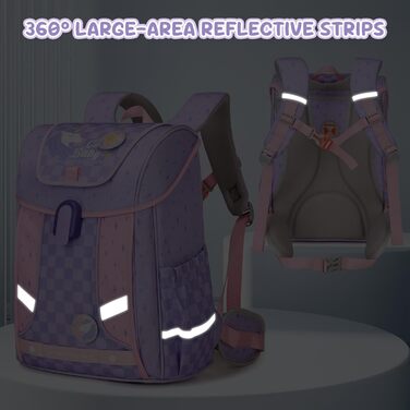 Дитячий рюкзак для школи 1-4 клас, ергономічний, з нагрудним ременем, для хлопчиків, 6-10 років, з відбиваючими елементами (фіолетовий)