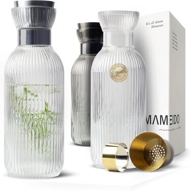 1.5L & 1L Water Carafe - Glass Carafe with Lid & Strainer, Hand-Blown Glass Carafe, Water Jug with Elegant Appearance for Special Occasions, Carafes for Gifting (Crystal Silver, 1500ml)