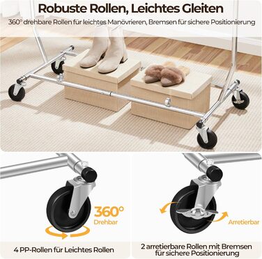 Yaheetech Clothes Rack Coat Rack with 2 Extendable Clothes Rods Freestanding on Wheels Height Adjustable Holds up to 130 KG