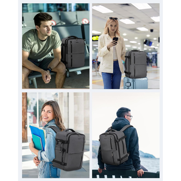 LOVEVOOK Рюкзак для подорожей, ручна поклажа, 40x30x20 см, 24л, для ноутбука 14 дюймів, сірий