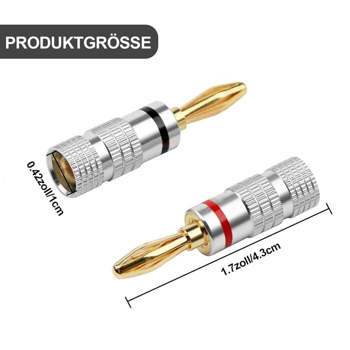 4 шт. бананові конектори для акустичних кабелів, 4 мм, аудіо-роз'єми для підключення до підсилювача, сумісні з кабелями до 4 мм