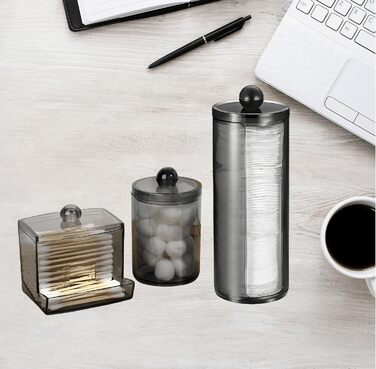 Набір ватних паличок PUTOAHAO 3 шт. з контейнером для зберігання, органайзер для косметичного столика, чорний