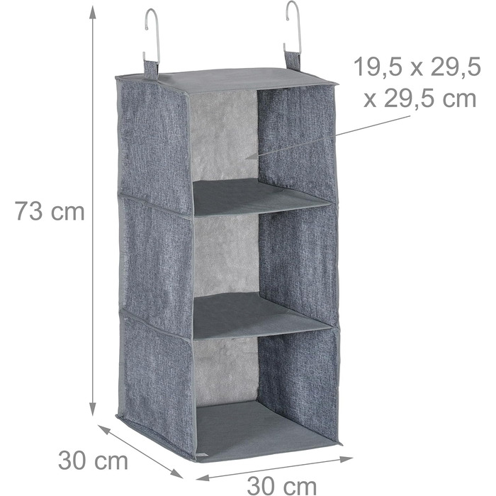 Органайзер для шафи Relaxdays: 2 шт., сірий, тканинний, з 3 відділеннями та гачками (73x30x30 см)