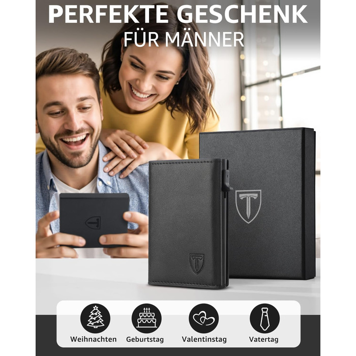 Чоловічий гаманець - тонкий з магнітною застібкою, відділенням для монет, захистом RFID, віконцем для ID, шкіряний, чорний (Tee-5)