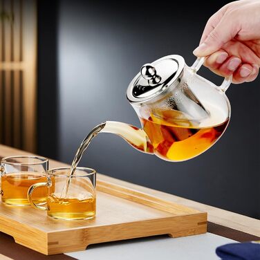 Чайник скляний Honneeo 450 мл з знімним фільтром, для листового чаю, трав'яних зборів, фруктів, 800 мл