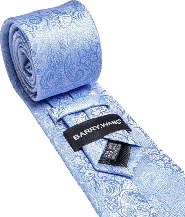 Краватка з шовковим візерунком пейслі Barry.Wang, комплект з кишеньковим хустинкою та запонками, для урочистих заходів та весілля, 3 шт. (Світло-блакитний пейслі)
