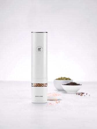 Електрична соляна та перцева млинка ZWILLING ENFINIGY з керамічним механізмом, LED підсвіткою та USB зарядкою, біла