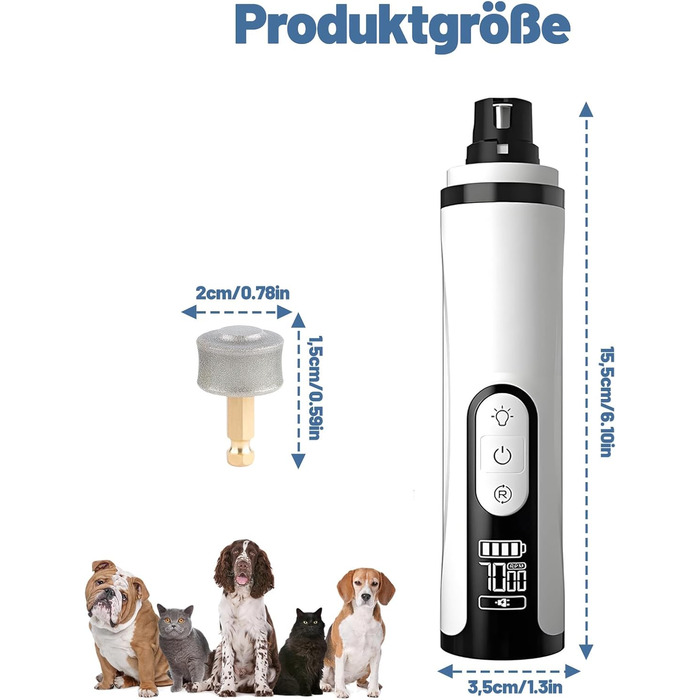 Шліфувальник кігтів для собак - тример для кігтів з 3 насадками, тихий та потужний, з LED-підсвіткою та 3 швидкостями, підходить для собак, котів та інших тварин