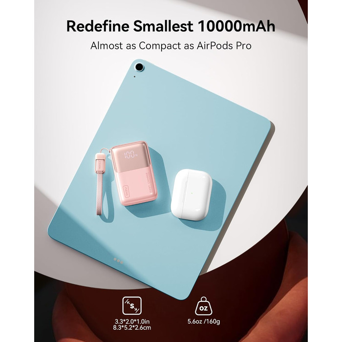 Power Bank INIU 45W 10000mAh з USB-C кабелем: заряд для ноутбука, iPhone, Samsung, MacBook, iPad та інших пристроїв (фіолетовий)