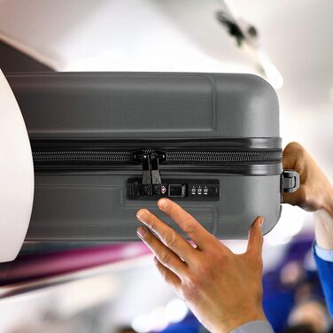 Набір легких валіз Flight Knight Premium (S 55см, M 67см, L 76.5см) з ABS-пластику, TSA-замком та USB-портом, 8 коліс-спінерів, Антрацит/Шампанське