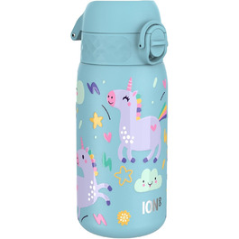 ion8 Insulated Stainless Steel Drinking Bottle 320 ml Leak-Proof One-Handed Opening Secure Locking Dishwasher Safe Flip-Top Lid Carrying Handle Easy to Clean, Durable, Unicorn (Evo, Steel, Alaskan Blue)