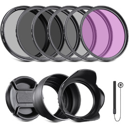 Набір фільтрів NEEWER 55mm ND2 ND4 ND8 UV FLD CPL: Фільтри для об'єктива з кришкою та блендою