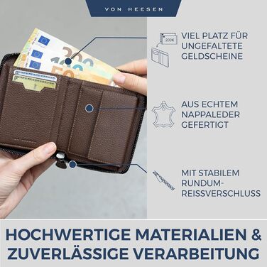 Гаманець VON HEESEN з натуральної шкіри з RFID-захистом, коричневий, для чоловіків і жінок, з монетницею