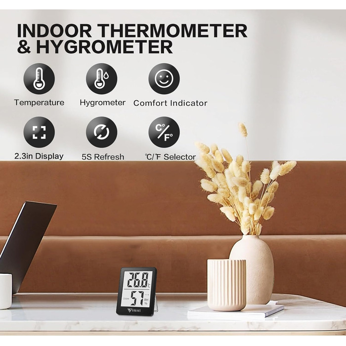 DOQAUS Digital Hygrometer Indoor, 6 Pack - Indoor Thermometer Hygrometer, Humidity Meter, Accurate Room Thermometer, Humidity Measurement Device with High Accuracy, for Indoor Spaces, Baby Rooms, Living Rooms, Offices
