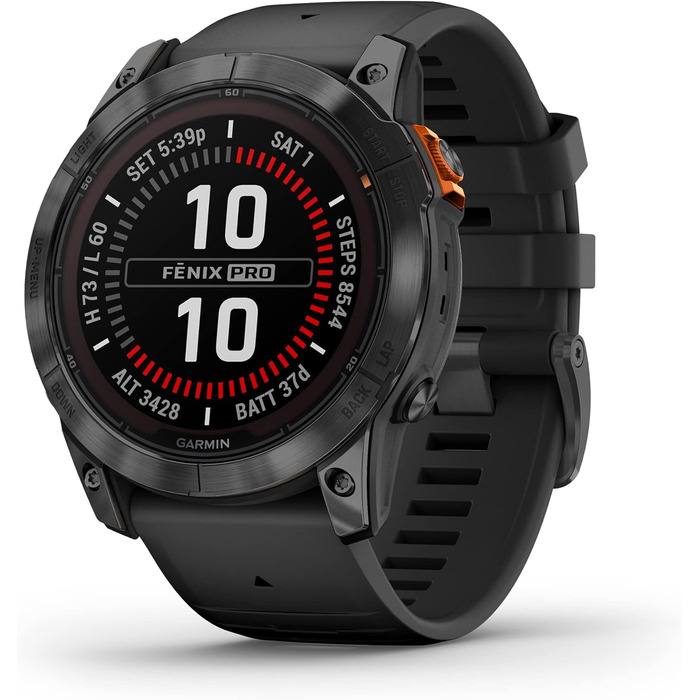 Розумний годинник Garmin fēnix 7X Pro Solar з GPS, сонячною зарядкою та ліхтариком, 51 мм, чорний ремінець, сірий корпус