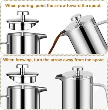 Френч-прес HOTUT 350 мл з нержавіючої сталі, термокава, для дому, подорожей, кемпінгу