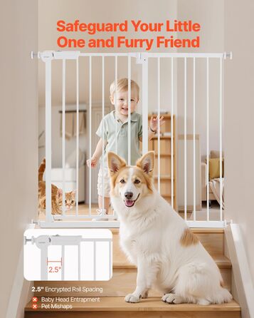 Безпечне ворітце для дітей та домашніх тварин VEVOR: регульована ширина (750-), захист від сходів, відкривається однією рукою, для сходів та дверей, білий, 101,6 см