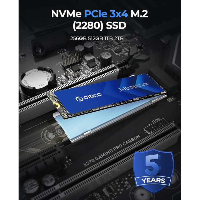 SSD Orico 1TB NVMe M.2 PCIe Gen3.0x4 - 3100 MB/s з кулером для ПК та відеомонтажу (J10)