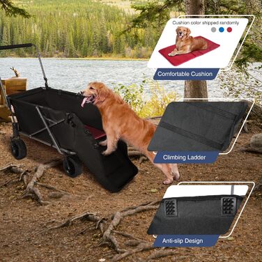 Складаний візок для собак REDCAMP з висувною задньою частиною, міцний, 134 л, великий, для кемпінгу, саду, спорту, покупок (Чорний, Basic)